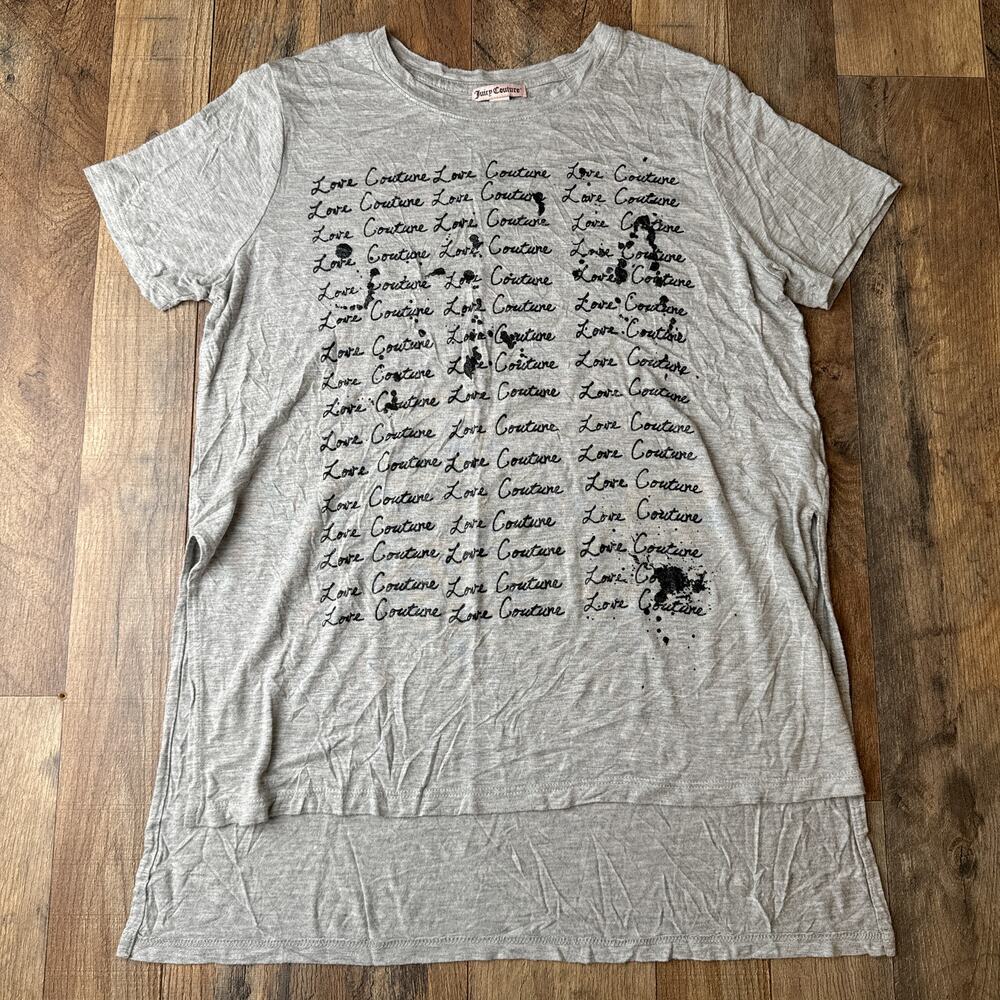 Juicy Couture T-Shirt Women's Large Gray Short Sleeve Y2K Preppy Drop‎ Tail 5619